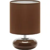Licht-Erlebnisse Tischlampe Stoff Keramik E14 20 cm Braun rund Retro Design Keramikleuchte