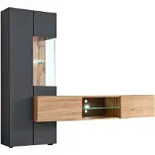 AEA Grau Komplett Wohnwand Luxus Designer Regal Wohnzimmer Einrichtung