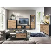 Lomadox Wohnzimmer Set mit Wohnwand schwarz mit Eiche DALE-160 5-teilig
