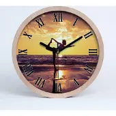 Tulup Holzuhr 20fi cm wanduhr - schwarze Spitzen - Yoga am Strand