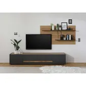 Empinio24 Wohnwand 300 cm Eiche Anthrazit 2-teilig Nr 15 BOSTON + Beleuchtung