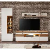 Lomadox Wohnwand, weiß mit Eiche, FALLON-55, modern, 3-teilig, inkl. Beleuchtung