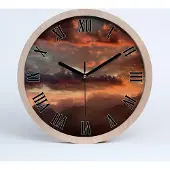 Tulup Holzuhr 25fi cm wanduhr - schwarze Spitzen - Sonnenuntergang Berge