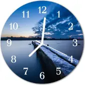 Tulup Glasuhr Wanduhr Küchenuhr Echt-Glas 30fi cm Landschaft blau