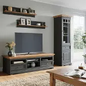 Lomadox Wohnzimmer Set, Massivholz in grau mit Kiefer Optik BORMIO-163, 4-teilig