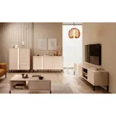 Meble Laski Wohnzimmer-Set Wohnwand Dast 3-teilig beige mit LED-Beleuchtung