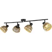 Licht-Erlebnisse Deckenstrahler Metall Holz verstellbar Schwarz Natur E14 4-flammig länglich Modern