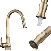 OEM Herausziehbarer Küchenarmatur, Einhand-Design, elegante Messing-Oberfläche , ntike Messing
