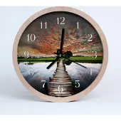 Tulup Holzuhr 30fi cm wanduhr - Brücke Wiesen-Landschaft