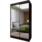 Masseno Schiebetürenschrank BELLINA 120 cm Kleiderschrank Schlafzimmer Schrank 2-türig mit Spiegel Schwarz