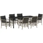 vidaXL Möbel 7-teiliges Garten-Ess-Set mit Kissen Hellgrau Poly Rattan - Gartenstühle 3380244