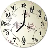 Tulup Glasuhr Wanduhr Küchenuhr Echt-Glas 30fi cm Blumen Kunst beige