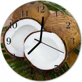 Tulup Glasuhr Wanduhr Küchenuhr Echt-Glas 30fi cm Kokosnüsse braun