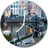 Tulup Glasuhr Wanduhr Küchenuhr Echt-Glas 30fi cm Fahrrad mehrfarbig