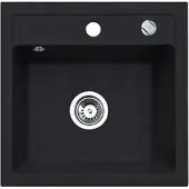QLS Spülbecken 44x44 cm Granit mit automatischem Siphon Bella Schwarz 1-Becken 11180