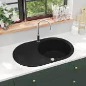 vidaXL "im " Granit Küchenspüle Einzelwaschbecken Oval Schwarz - Spülen CC558