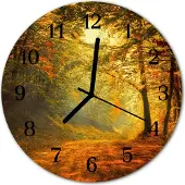 Tulup Glasuhr Wanduhr Küchenuhr Echt-Glas 30fi cm Wald Herbst orange
