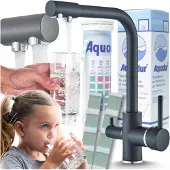 ARI 3-Wege Küchenarmatur Venom mit Wasserfilter-Anschluss, herausziehbare Brause, 360° schwenkbar, getrennte Wasserwege, Keramikkartusche Schwarz-Chrom