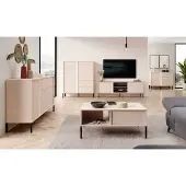 Meble Laski Wohnzimmer-Set Wohnwand Dast 5-teilig beige mit LED-Beleuchtung