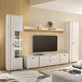 Lomadox Wohnwand weiß mit Eiche LOVENO-61 Modern 4-teilig