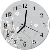 Tulup Glasuhr Wanduhr Küchenuhr Echt-Glas 30fi cm Blumen grau