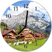 Tulup Glasuhr Wanduhr Küchenuhr Echt-Glas 30fi cm Berge mehrfarbig