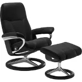 Stressless Sessel Consul Signature M mit Hocker in Leder Batick schwarz