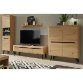 Furn.Design Wohnwand Ronson in Artisan Eiche und schwarz Wohnkombination skandinavisch 360cm