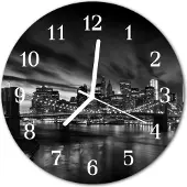 Tulup Glasuhr Wanduhr Küchenuhr Echt-Glas 30fi cm Stadt schwarz