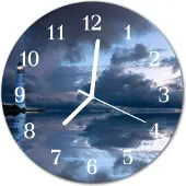 Tulup Glasuhr Wanduhr Küchenuhr Echt-Glas 30fi cm Leuchtturm blau