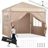 Sekey Faltpavillon 3x3 m Pop Up Gartenpavillon wasserdicht winterfest inkl 4 Seitenteilen Partyzelt für Garten Terrasse, Taupe