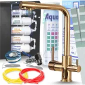 ARI Venom 1 3-Wege Küchenarmatur Gold Glänzend mit 5-Stufen Wasserfiltersystem Untertisch Trinkwasserfilter