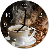 Tulup Glasuhr Wanduhr Küchenuhr Echt-Glas 30fi cm Kaffee braun