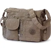 Jennifer Jones Leather Bag Street Nylon Tasche Damenhandtasche grau braun OTJ205L
