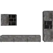 Meublorama Möbelset für das Wohnzimmer NARVA - Farbe Schiefer - Fernsehmöbel + Hängeschrank + Vitrine