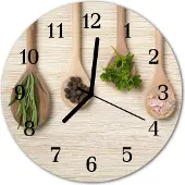 Tulup Glasuhr Wanduhr Küchenuhr Echt-Glas 30fi cm Holzlöffel braun