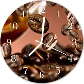Tulup Glasuhr Wanduhr Küchenuhr Echt-Glas 30fi cm Kaffeebohnen braun
