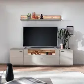 Lomadox Wohnwand grau LIEZEN-05 modern in Eiche 2-teilig inkl. Beleuchtung