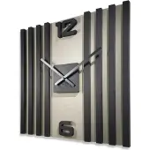FLEXISTYLE Wanduhr groß aus Holz Lamellen SQ 60cm Holzoptik schwarz 3D Eiche modern ohne Ticken Wohnzimmer (Grau/Schwarz)