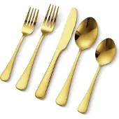 Vevor 100-tlg. Besteckset in Gold, Essbesteck aus lebensmittelechtem Edelstahl für 20 Personen, mit Hochglanzoberfläche, spülmaschinenfestes Essgeschirr, inklusive Messer Gabel Löffel