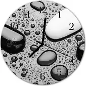 Tulup Glasuhr Wanduhr Küchenuhr Echt-Glas 30fi cm Steine schwarz