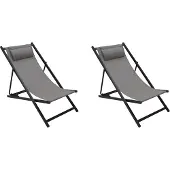 Degamo Liegestuhl Gartenliege IBIZA, Alu anthrazit + Kunstgewebe grau, 2 Stück