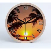 Tulup Holzuhr 20fi cm wanduhr - schwarze Spitzen - Sonnenuntergang am Strand