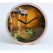 Tulup Holzuhr 30fi cm wanduhr - schwarze Spitzen - zwei Gläser Bier