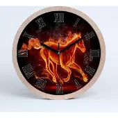 Tulup Holzuhr 20fi cm wanduhr - schwarze Spitzen - Pferd in Flammen