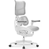 Yumisu 1010 ERGO White, ergonomischer Bürostuhl, verstellbar, Büro, Gaming, Stoff, Weiß
