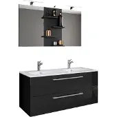 VCM 3-tlg. Doppel Waschplatz | 2x Waschtisch | Badmöbel Set mit Unterschrank, Waschbecken und Spiegel | Doppelwaschbecken | Komplettset Budasi SP