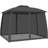 Syfax Pavillon mit Doppeldach & Netzwänden Anthrazit 2,93x2,93m Stahl