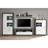 IMV Etero Wohnwand 350cm dark concret / weiß Hochglanz Vitrine Modern Glasfront