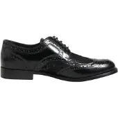 Dolce&Gabbana Schwarze Leder Blumen-Spitzenformelle Schuhe